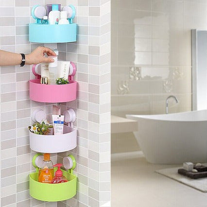 Corner Bathroom Storage Rack with Double Suction Cups – ABS Plastic, Drainable, Eco-Friendly, Multi-Color
