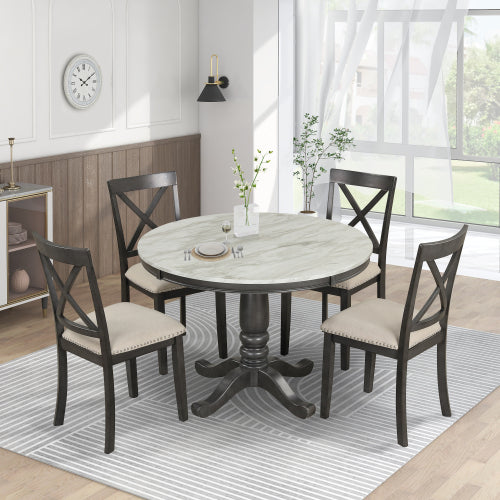5-Piece Dining Table and Chairs Set for 4, Solid Wood Kitchen Table with 4 Chairs - Gray