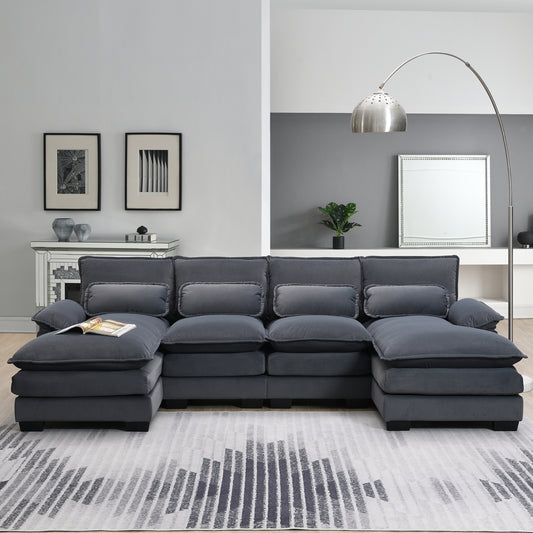 U-Shaped Sectional Sofa – 6-Seat with Waist Pillows