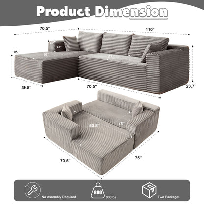 L-Shaped Convertible Sofa Bed – Soft Textured Fabric Floor Couch & Sleeper