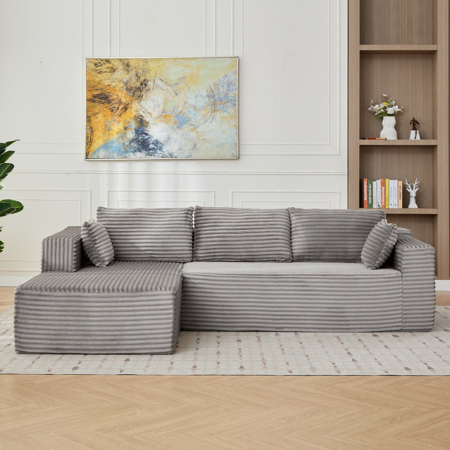 L-Shaped Convertible Sofa Bed – Soft Textured Fabric Floor Couch & Sleeper